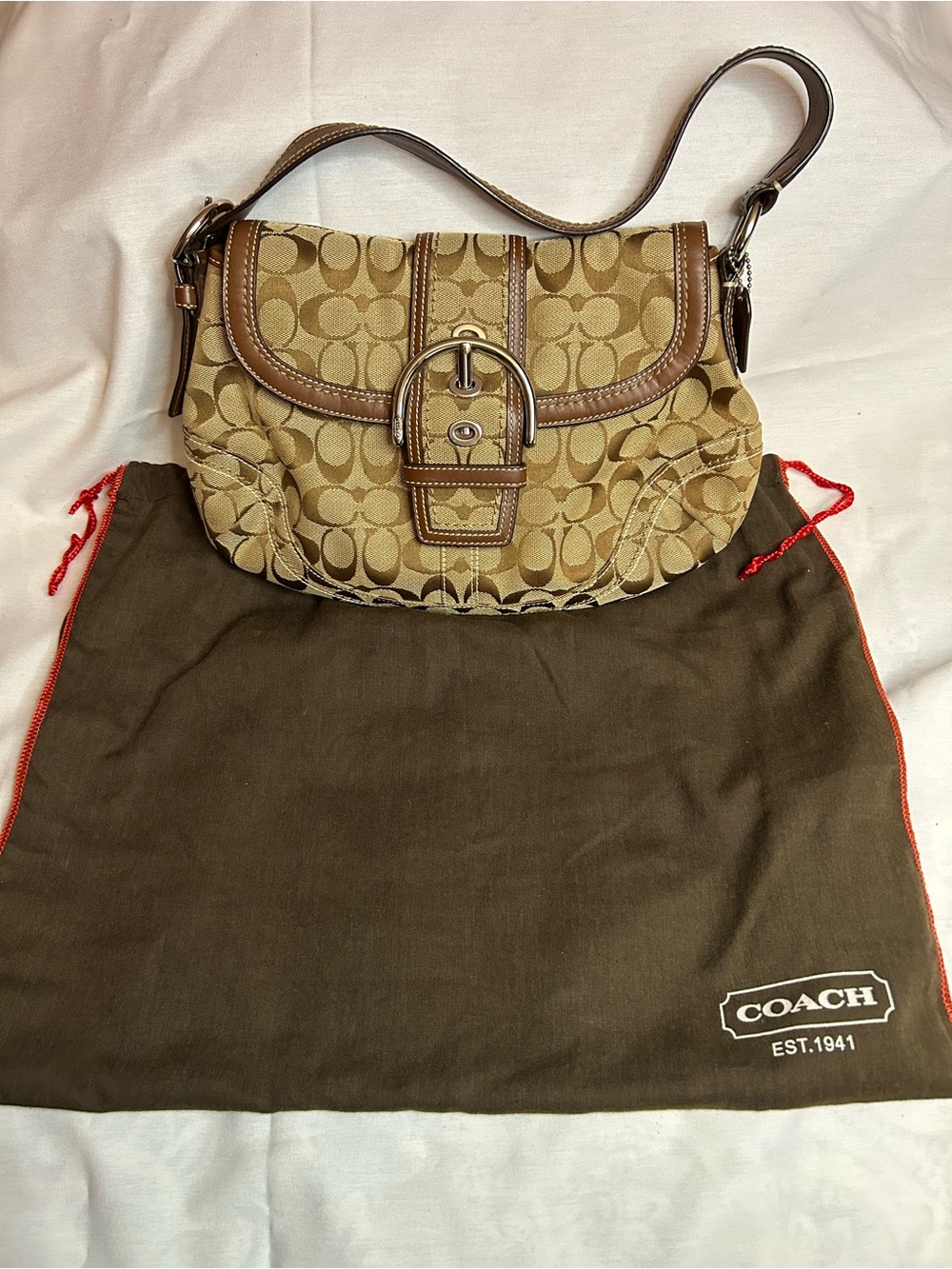 Coach Signature Canvas Shoulder Bag in Tan and Brown